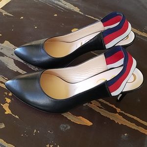 Gucci Black Sylvie Leather Web Slingback Pump